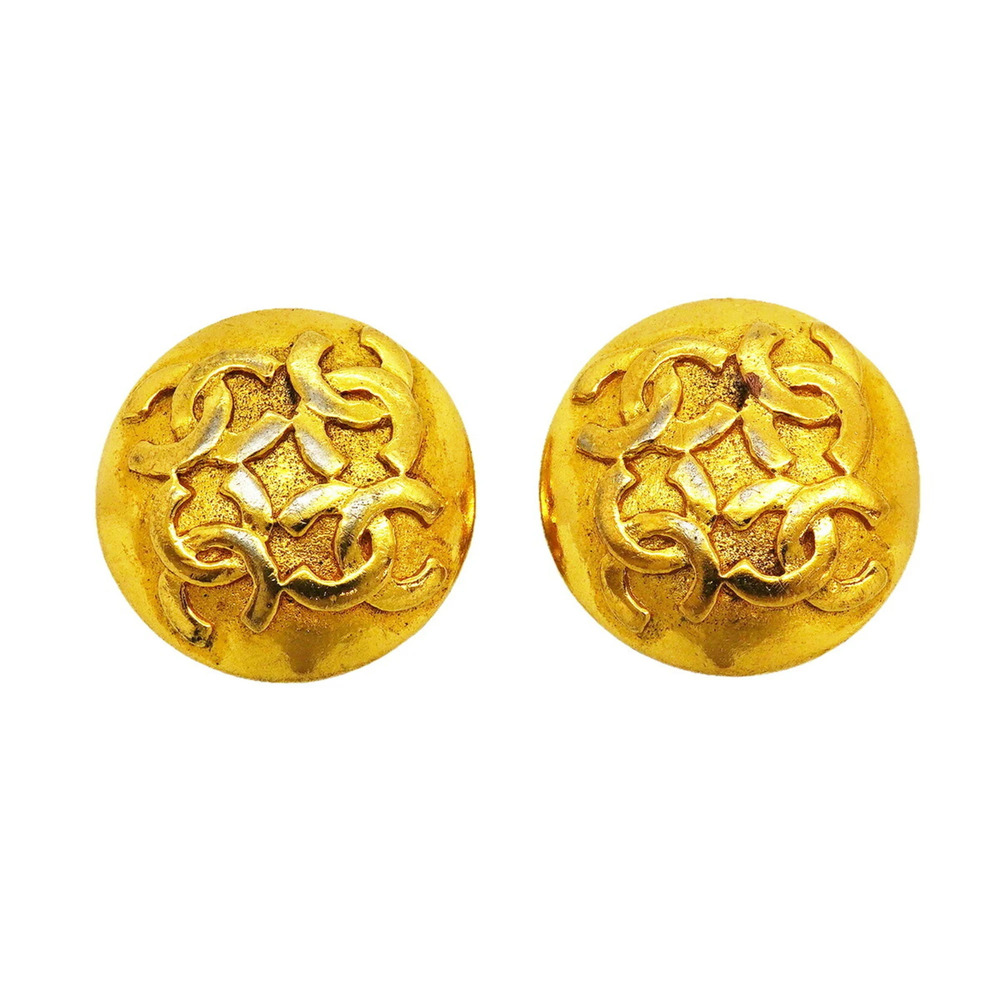 Chanel Earrings, Coco Mark Circle, GP Plated Gold, Women's